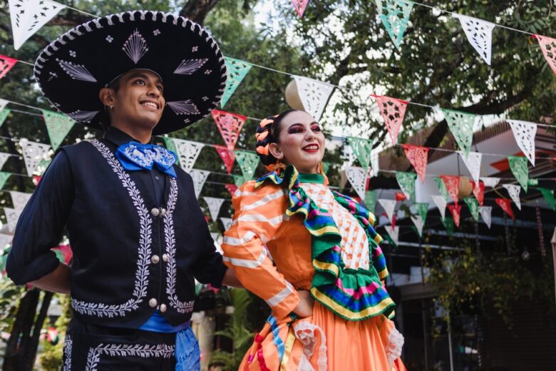 Latin,Couple,Of,Dancers,Wearing,Traditional,Mexican,Dress,From,Guadalajara