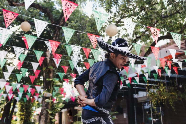 Mexican,Man,Dancing,And,Wearing,Traditional,Mariachi,Costume,At,Parade