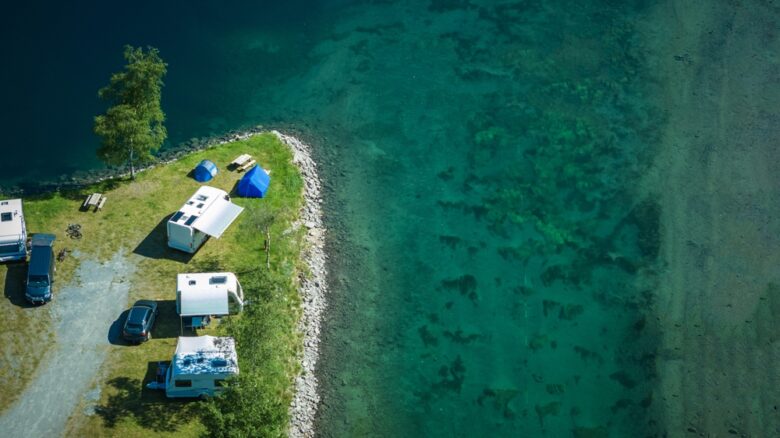 Aerial,View,Of,A,Rv,Park,And,Campground.,Scenic,Lakefront