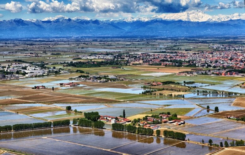 Vercelli,Piedmont,Italy,05.26.2015,Aerial,View,Of,A,Flooded,Rice