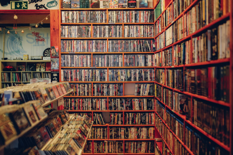 music,,Lucky,Records.,Colorful,Shelves,With