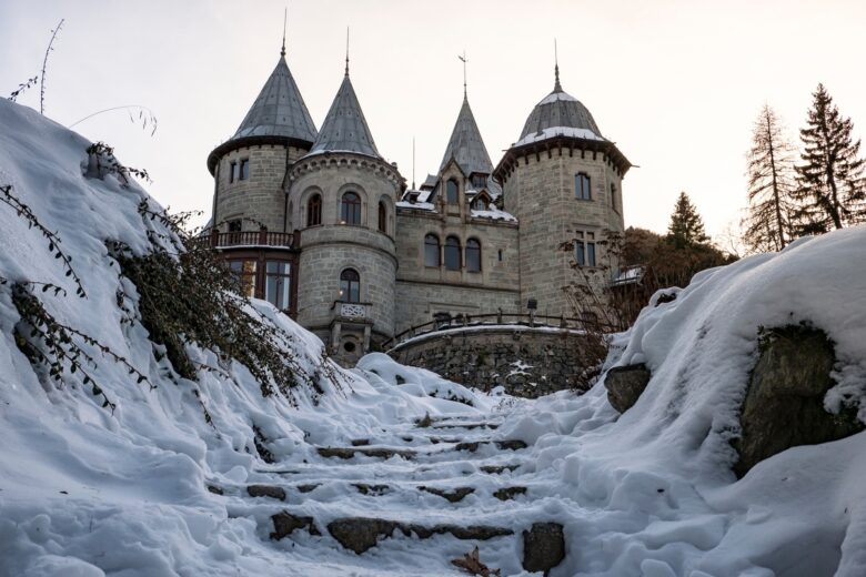 The,Savoy,Castle,Of,Gressoney,In,A,Winter,Evening