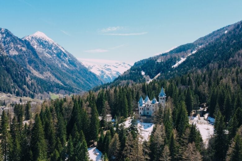 Aerial,View,Of,Savoy,Castle,Situated,In,Gressoney-saint-jean,,Italy.,It