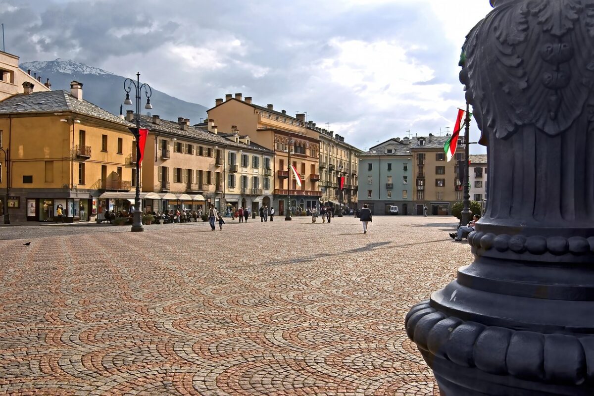 city, city square, aosta, italy, historical centre, tourism, architecture, urban landscape, buildings, people, point of view