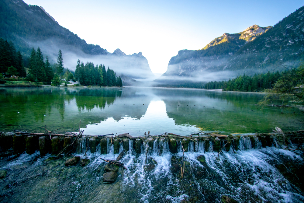 Panoramic,Lake,Lago,Di,Dobbiaco.,Travel,Nature.,Fantastic,Evening,Panorama.