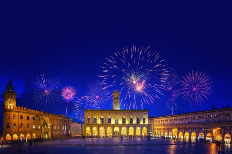 Piazza,Maggiore,In,Bologna,(italy),With,Fireworks,During,New,Year’s Piazza,Maggiore,In,Bologna,(italy),With,Fireworks,During,New,Year’s