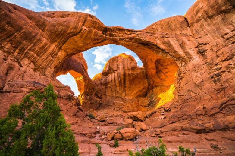 Double,Arch,In,The,Evening,,Arches,National,Park,utah,usa.
