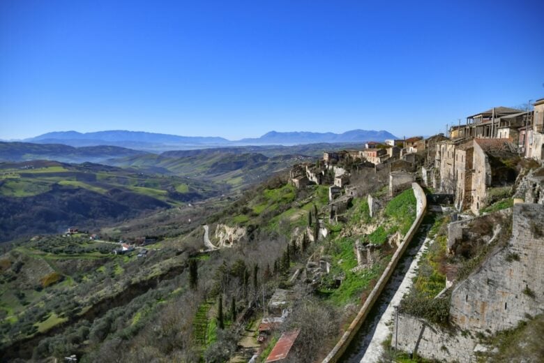 Panoramic,View,On,The,Ruins,Of,Montecalvo,Irpino,,An,Abandoned