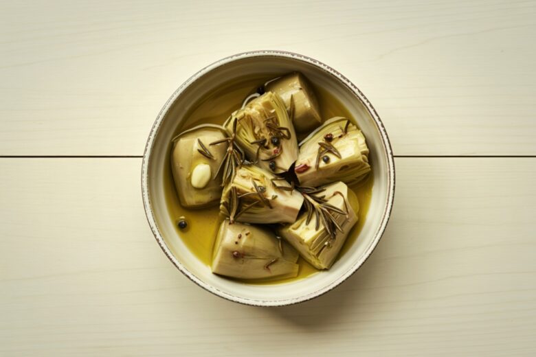 A,Photograph,Of,Marinated,Artichoke,Hearts,Glistening,With,Golden,Olive