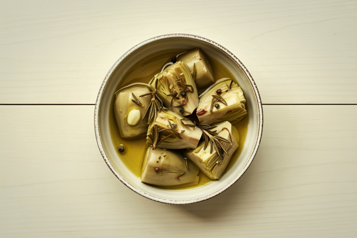 A,Photograph,Of,Marinated,Artichoke,Hearts,Glistening,With,Golden,Olive