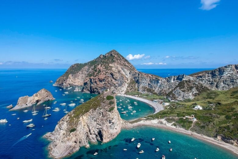 Drone,View,Of,Palmarola,Island,With,Chrystalline,Green,Water,And