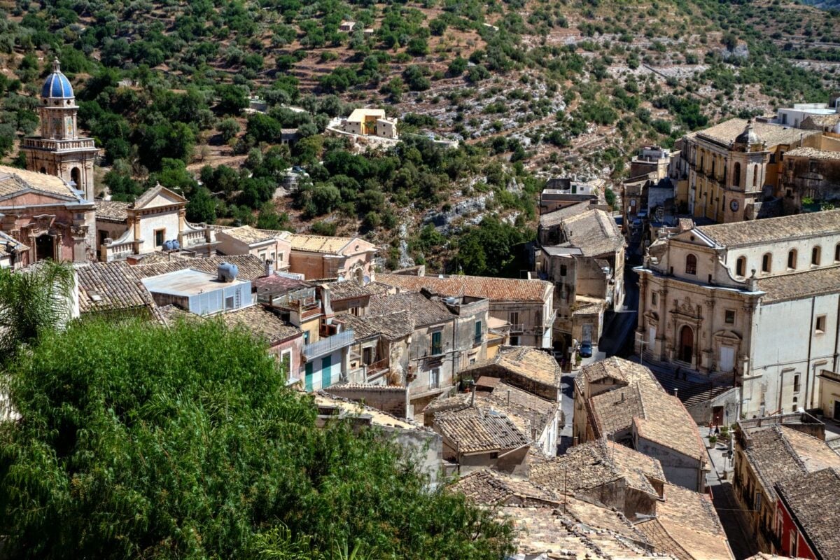 Discover the charm of historic Ragusa, Sicilia with this stunning aerial cityscape showcasing its classic architecture.