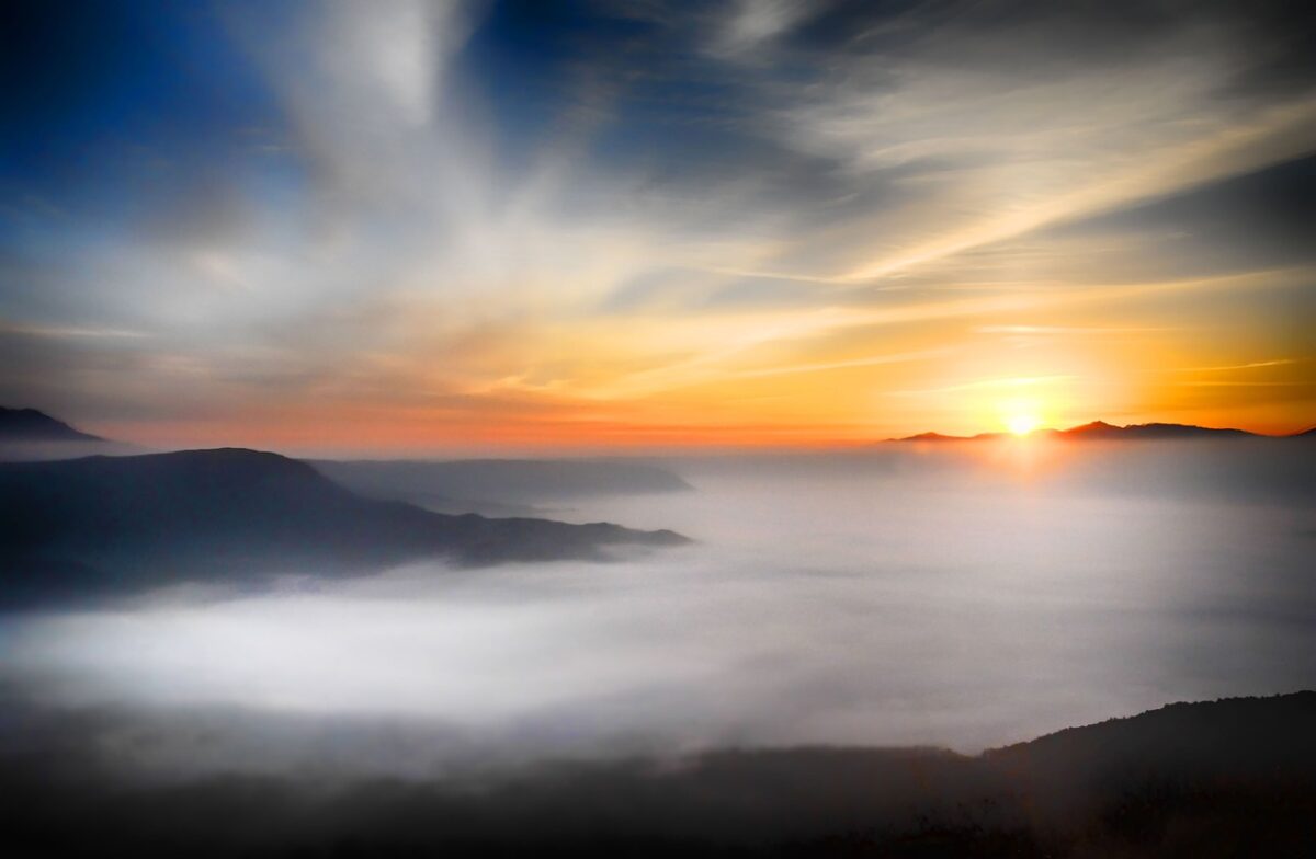 clouds, sunset, fog, mountains, sea of clouds, sunrise, sun, dusk, nature, dawn, twilight, skyscape, mist, atmosphere, weather